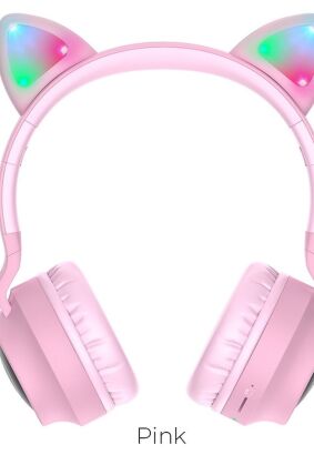 HOCO słuchawki bluetooth nagłowne W27 Kocie Uszy różowe