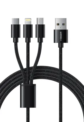 VEGER kabel 3w1 USB do Typ C + Apple Lightning 8-pin + Micro 2A V303 1,2m czarny