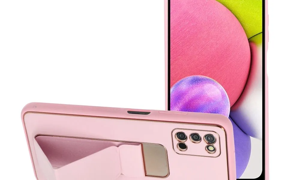 Futerał LEATHER Case Kickstand do SAMSUNG Galaxy A03S różowy