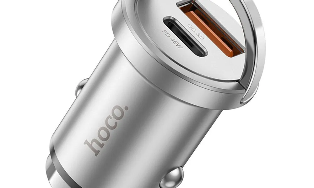 HOCO ładowarka samochodowa USB QC 3.0 + Typ C PD 45W NZ10 srebrna