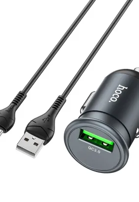 HOCO ładowarka samochodowa USB QC3.0 18W Mighty + kabel Typ C Z43 szara
