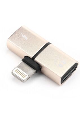 Adapter HF/audio + ładowanie do iPhone Lightning 8-pin do Lightning 8-pin SHORT złoty blister.