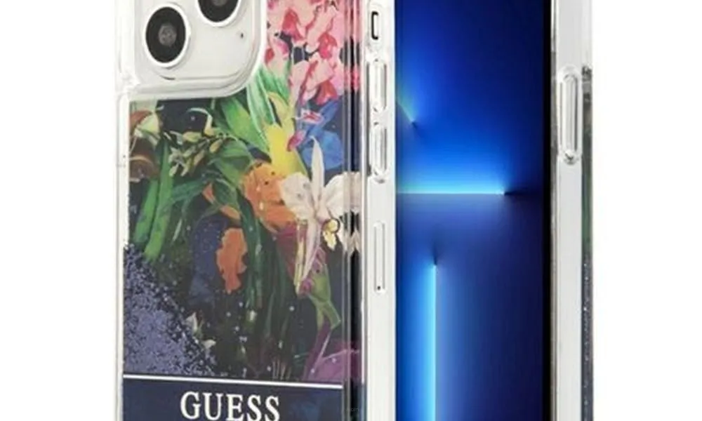 Oryginalne Etui GUESS Hardcase GUHCP13XLFLSB do iPhone 13 PRO MAX (Glitter Flower / niebieski)
