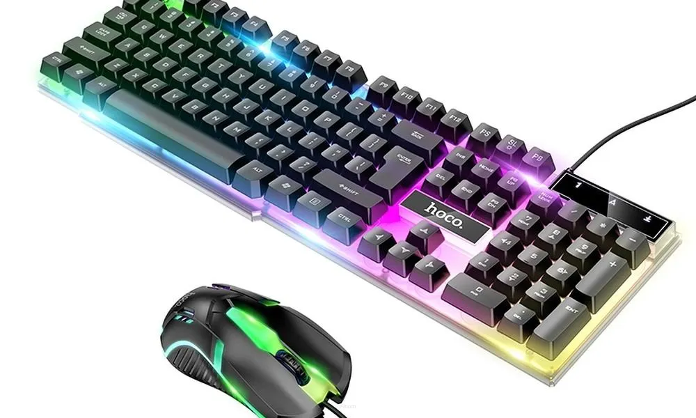 HOCO zestaw gamingowy klawiatura + mysz poświetlanie RGB Terrific Glowing GM11 czarna [EOL]