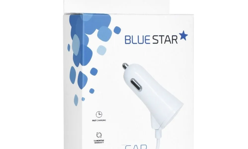 Ładowarka Samochodowa do iPhone 5/6/6s/7/8/X z kablem i portem USB 3A Blue Star