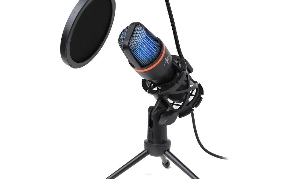 Mikrofon stojący pojemnościowy z membraną MART AC-02 trójnóg USB LED