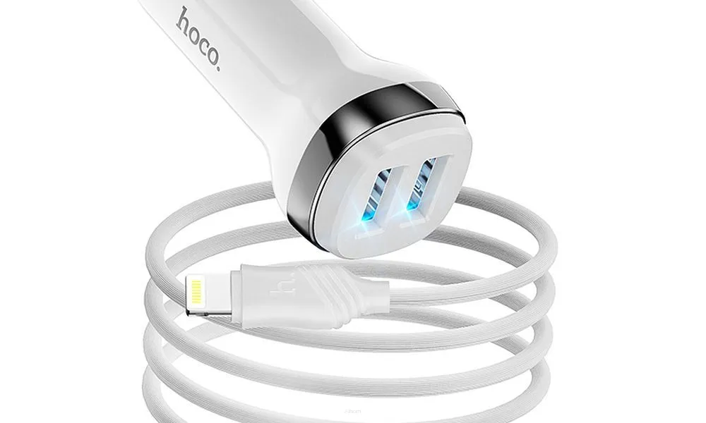 HOCO ładowarka samochodowa 2x USB + kabel USB A do iPhone Lightning 8-pin 2,4A Z40 biała