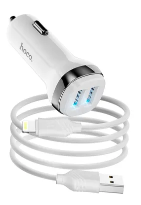 HOCO ładowarka samochodowa 2x USB + kabel USB A do iPhone Lightning 8-pin 2,4A Z40 biała