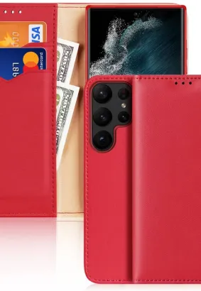 DUX DUCIS Hivo - skórzane etui portfelik do Samsung Galaxy S23 Ultra czerwone