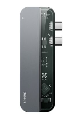 BASEUS HUB 2x USB Typ C na USB Typ C Power Delivery 60W(in) / USB Typ C 15W(out) / HDMI 4K / 2x USB 3.0 do MacBook Pro szary CAHUB-TS0G
