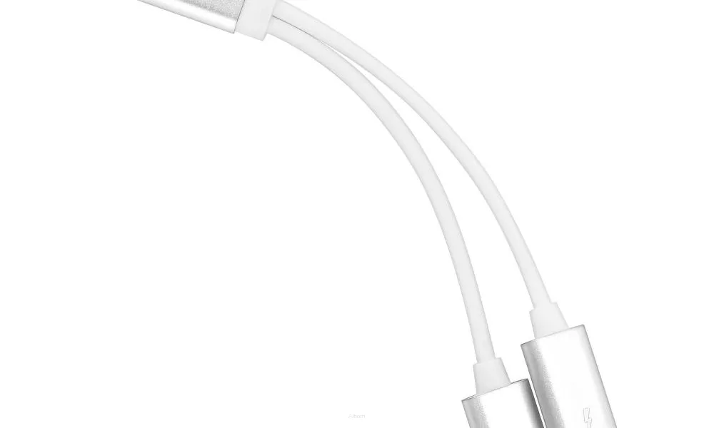 Adapter HF/audio + ładowanie do iPhone Lightning 8-pin do Lightning 8-pin biało-srebrny.