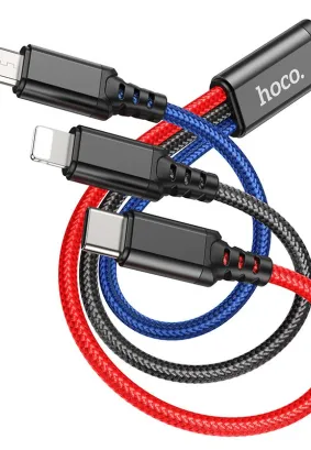 HOCO kabel USB 3w1 do iPhone Lightning 8-pin + Micro + Typ C X76 czarny/czerwony/niebieski