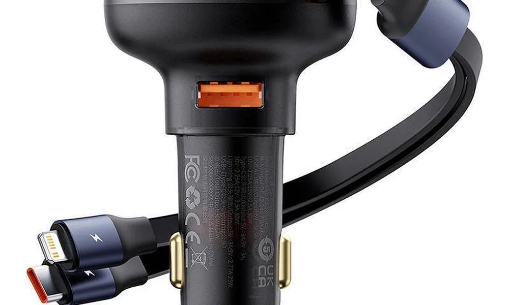 BASEUS ładowarka samochodowa Enjoyment Pro 60W USB + zwijany kabel 2w1 (Typ-C + Lightning 8-pin) CCTXP-UCL