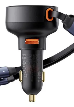 BASEUS ładowarka samochodowa Enjoyment Pro 60W USB + zwijany kabel 2w1 (Typ-C + Lightning 8-pin) CCTXP-UCL