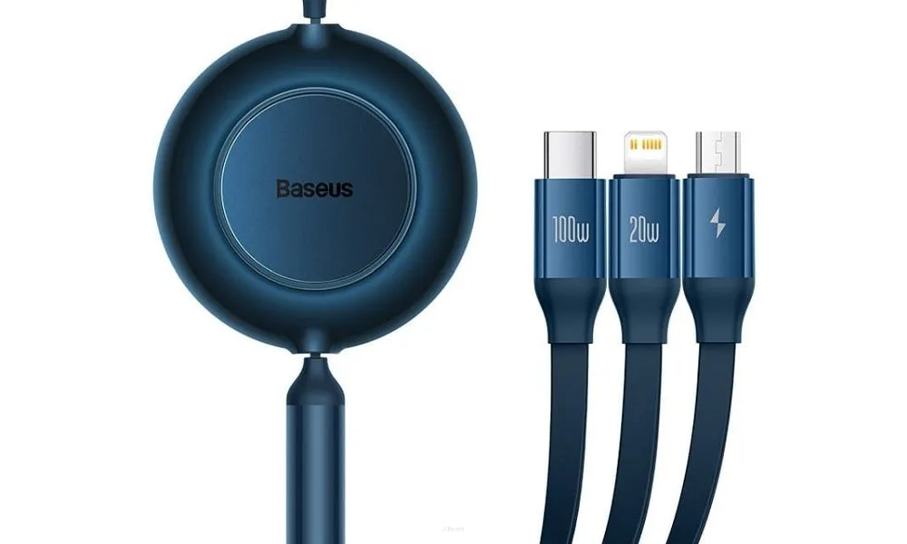 BASEUS kabel Typ C do Micro/Lighting/Typ C 3w1 Bright Mirror 2 Power Delivery 100W 1.1m niebieski CAMJ010203