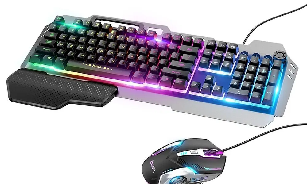 HOCO zestaw gamingowy klawiatura + mysz poświetlanie RGB GM12 czarna