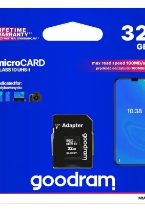 Karta Pamięci GOODRAM microSD 32GB CLASS 10 UHS I 100MB/s z adapterem SD