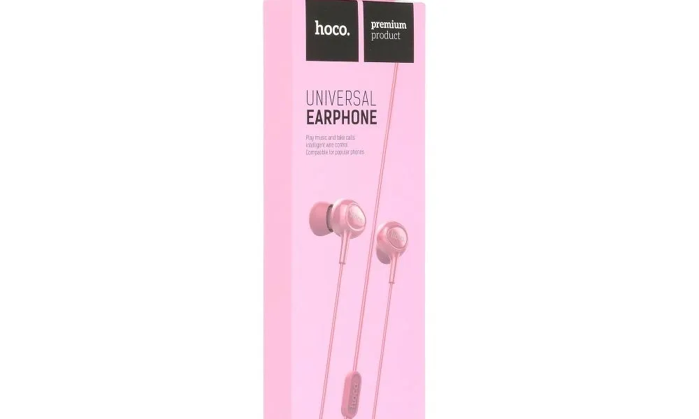 HOCO zestaw słuchawkowy / słuchawki dokanałowe jack 3,5mm z mikrofonem M3 różowe
