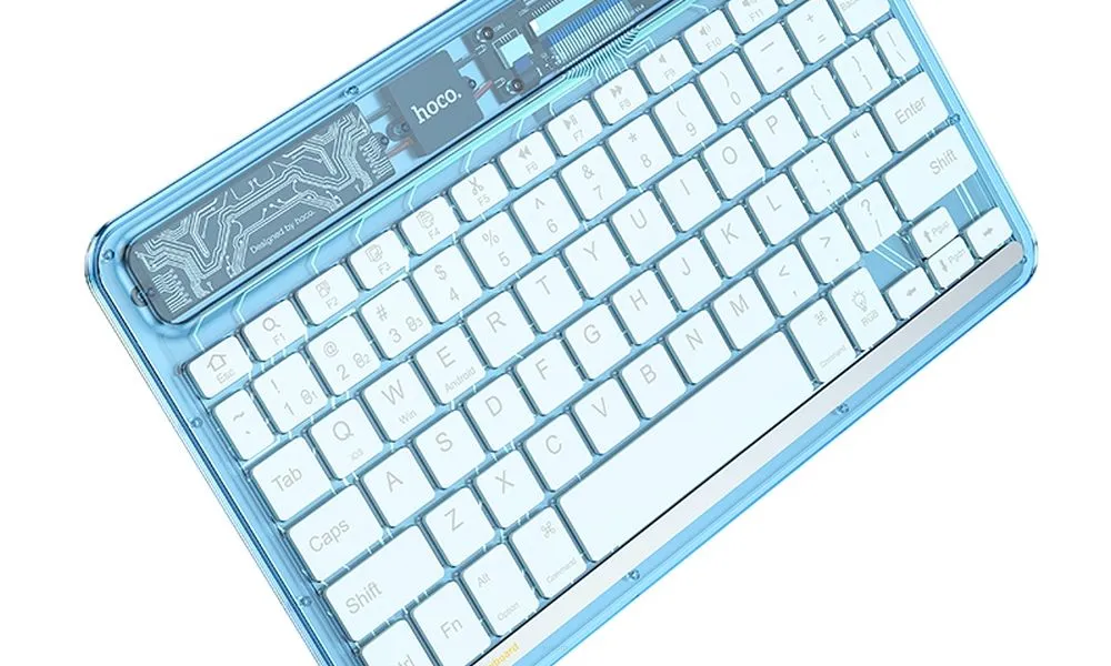 HOCO bezprzewodowa klawiatura QWERTY Transparent Discovery S55 niebieska