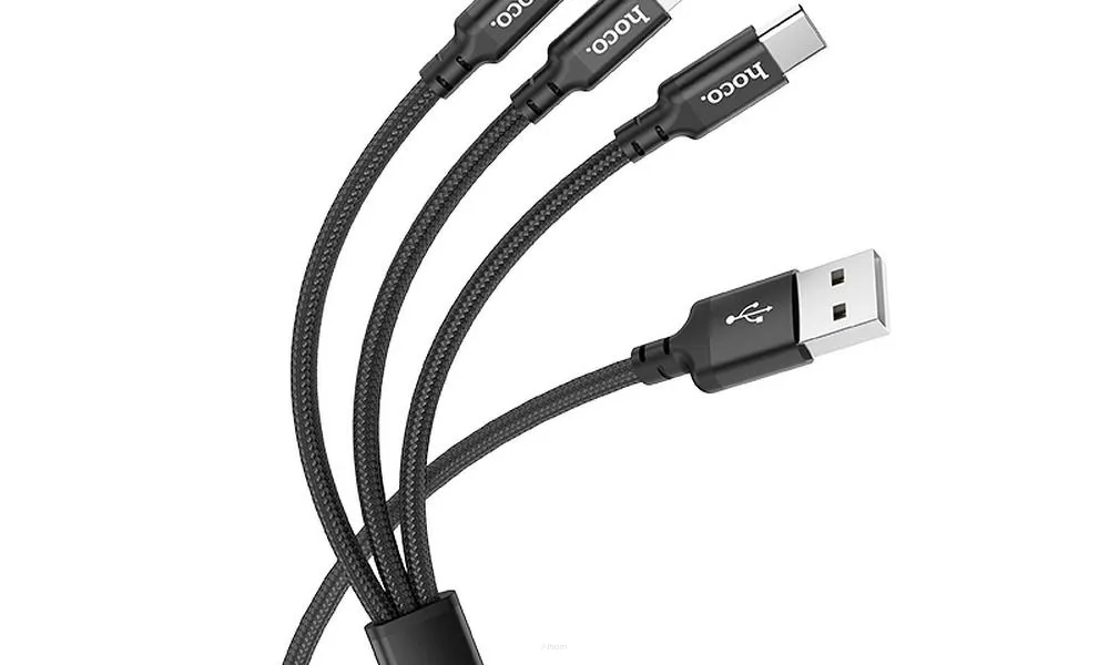 HOCO kabel USB 3w1 do iPhone Lightning 8-pin + Micro + Typ C X14 TIMES czarny