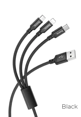 HOCO kabel USB 3w1 do iPhone Lightning 8-pin + Micro + Typ C X14 TIMES czarny