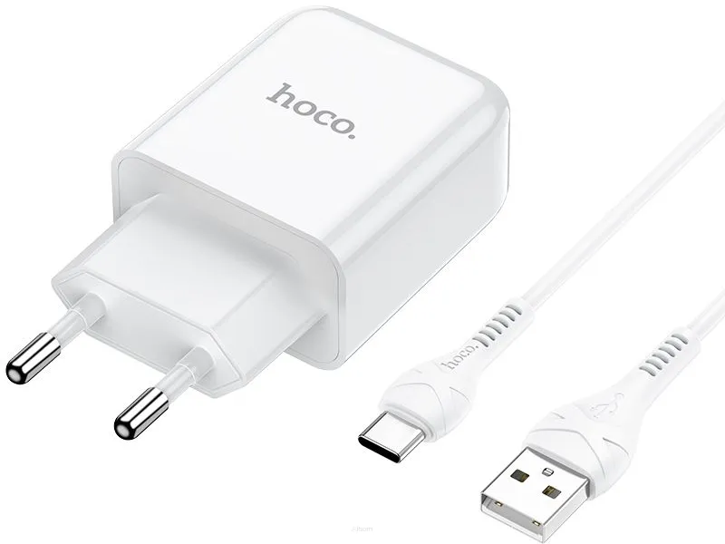 HOCO ładowarka sieciowa USB + kabel Typ C 2.1A N2 Vigour biała