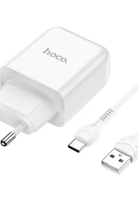 HOCO ładowarka sieciowa USB + kabel Typ C 2.1A N2 Vigour biała
