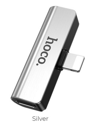 HOCO adapter audio 2w1 do Iphone Lightning 8-pin do Jack 3,5mm+Lightning 8-pin LS25 srebrny EOL