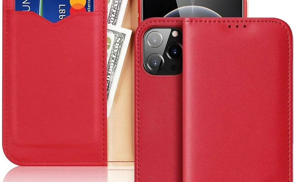 DUX DUCIS Hivo - skórzane etui portfelik do Apple iPhone 13 Pro Max czerwone
