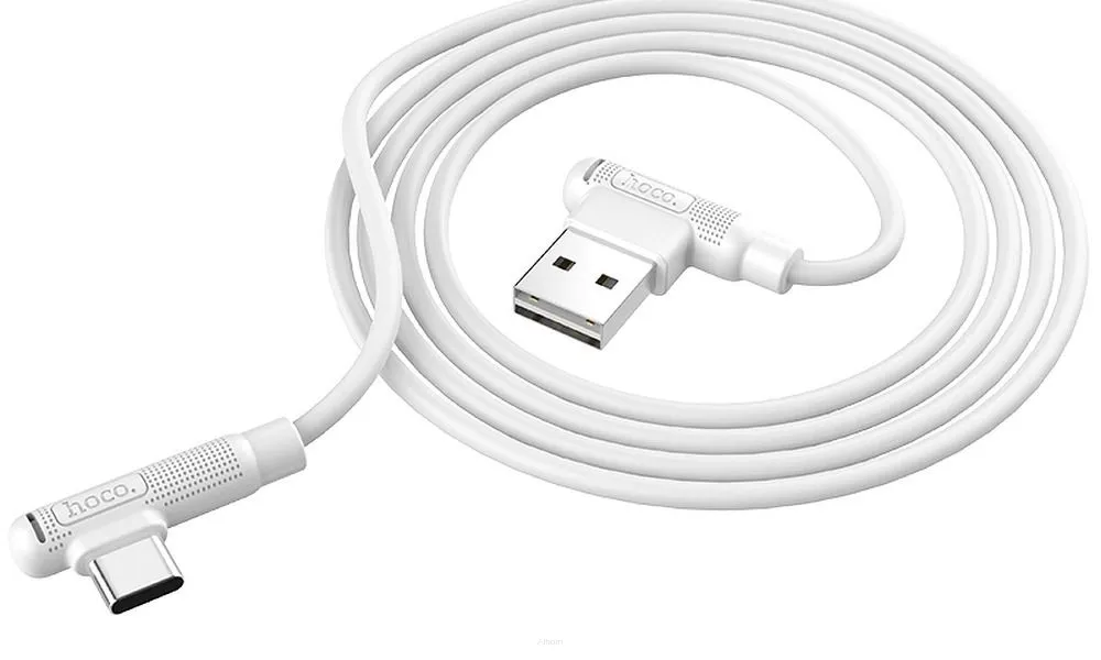 HOCO kabel USB do Typ C kąt 90 stopni Pleasure Silicone X46 1 metr biały