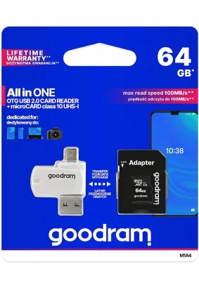 GOODRAM ALL IN ONE M1A4 - czytnik kart ze złączem USB/micro USB + karta micro SD 64GB