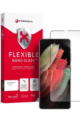Szkło hybrydowe Forcell Flexible 5D Full Glue do Samsung Galaxy S21 Ultra czarny (Hot Bending) - działający czytnik