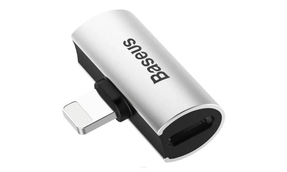 BASEUS adapter audio/HF z iPhone Lightning 8-pin na 2x do iPhone Lightning 8-pin CAL46-S1 srebrno - czarny