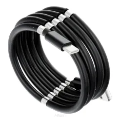 Kabel USB - Typ C magnetycznie zwijany 2,4A C686 czarny1 metr