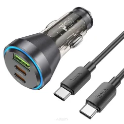 HOCO ładowarka samochodowa USB QC 18W + 2 x Typ C 30W + kabel Typ C do Typ C PD60W NZ12D transparentna czarna