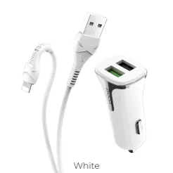 HOCO ładowarka samochodowa 2 x USB QC3.0 + kabel do iPhone Lightning 8-pin Z31 biała