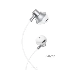 HOCO zestaw słuchawkowy / słuchawki dokanałowe jack 3,5mm z mikrofonem M75 srebrny