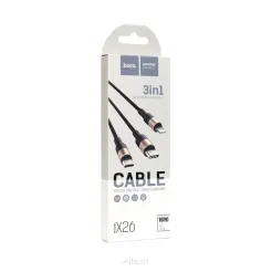 HOCO kabel USB 3w1 do iPhone Lightning 8-pin + Micro + Typ C X26 1 metr czarno-złoty