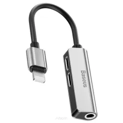 BASEUS adapter audio/HF z Apple Lightning 8-pin na 2x do Apple Lightning 8-pin + Jack 3,5mm (żeński) L52 CALL52-S1 srebrno-czarny