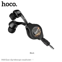 HOCO zestaw słuchawkowy / słuchawki dokanałowe teleskopowe M68 czarne