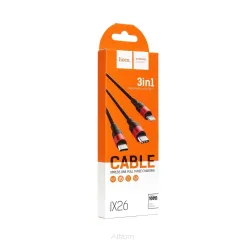 HOCO kabel USB 3w1 do iPhone Lightning 8-pin + Micro + Typ C X26 1 metr czarno-czerwony