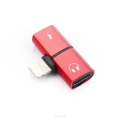 Adapter HF/audio + ładowanie do iPhone Lightning 8-pin do Lightning 8-pin SHORT czerwony blister.