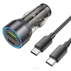 HOCO ładowarka samochodowa USB QC 18W + Typ C 25W + kabel Typ C do Typ C PD43W NZ12A transparentna czarna