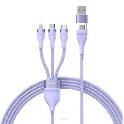 BASEUS kabel USB 3w1 Flash Series II USB A do Micro + Lightning 8-pin + Typ C 100W 1,2m fioletowy CASS030105