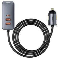 BASEUS ładowarka samochodowa multi-port Fast Charge 120W 2x USB 2x Typ C szara CCBT-A0G