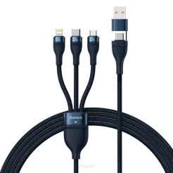 BASEUS kabel USB 3w1 Flash Series II USB A do Micro + Lightning 8-pin + Typ C 100W 1,2m niebieski CASS030103