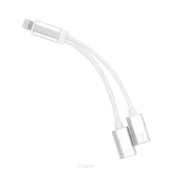 Adapter HF/audio + ładowanie do iPhone Lightning 8-pin do Lightning 8-pin biało-srebrny.