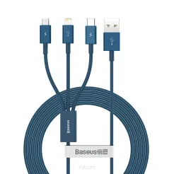 BASEUS kabel USB 3w1 (do Apple Lightning 8-pin + Typ C + Micro) 3,5A Superior CAMLTYS-03 1,5 metra niebieski