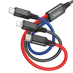 HOCO kabel USB 3w1 do iPhone Lightning 8-pin + Micro + Typ C X76 czarny/czerwony/niebieski
