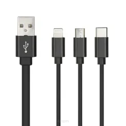 Kabel 3w1 Micro + iPhone Lightning 8-pin + Typ C czarna HD6